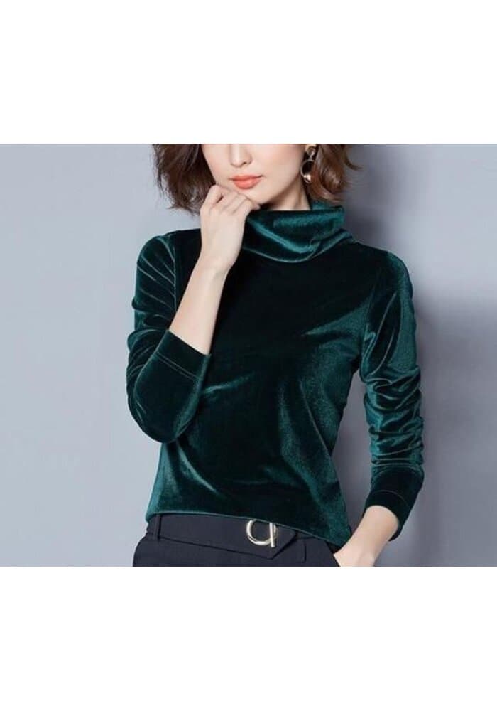 Green High Neck Women Sweatshirt
