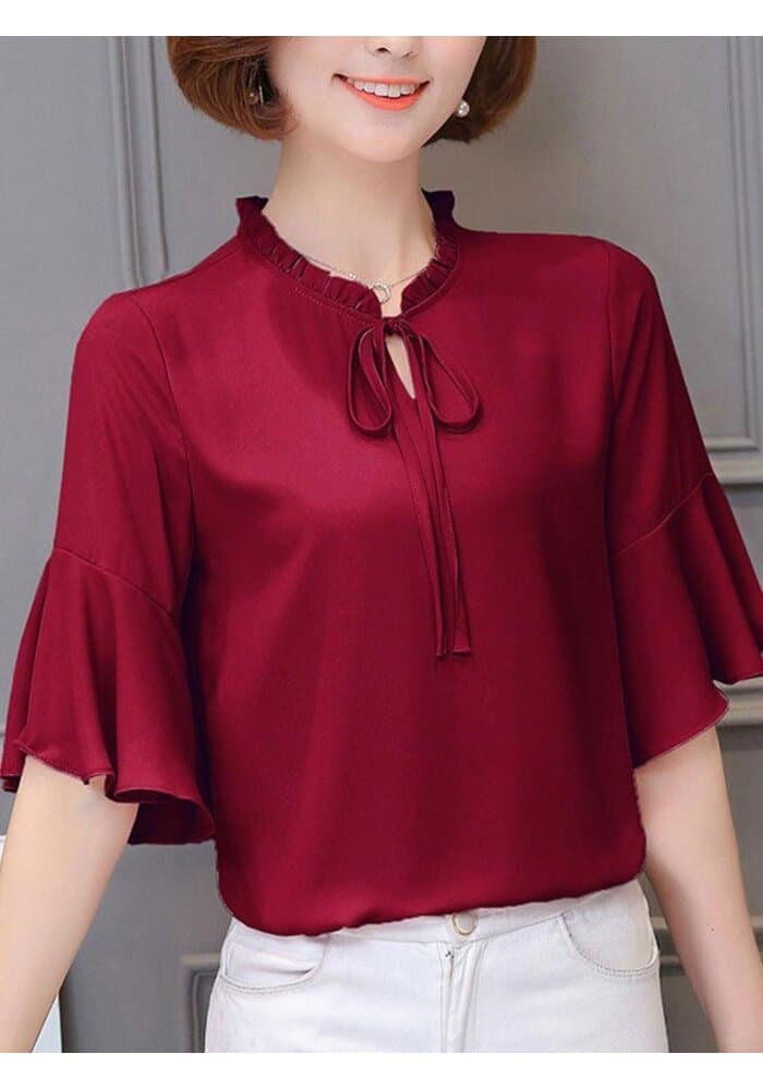 Women Maroon Bell Sleeve Top