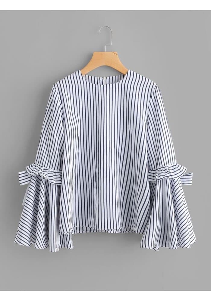 Women Stripes Bell Sleeve Women Top