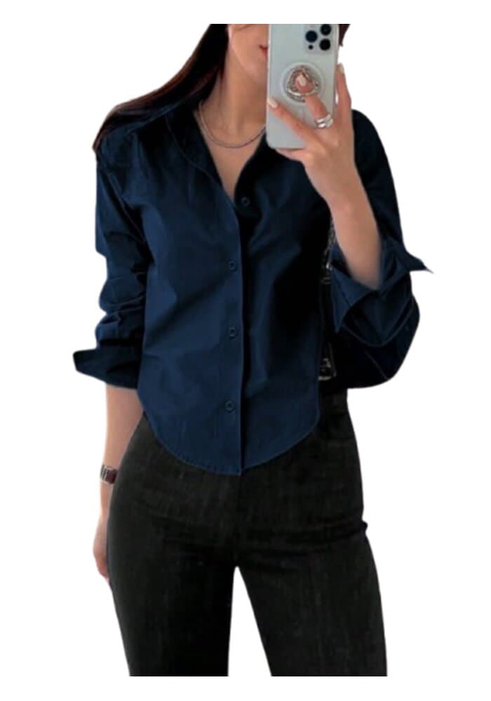 Solid Blue Crop Shirt