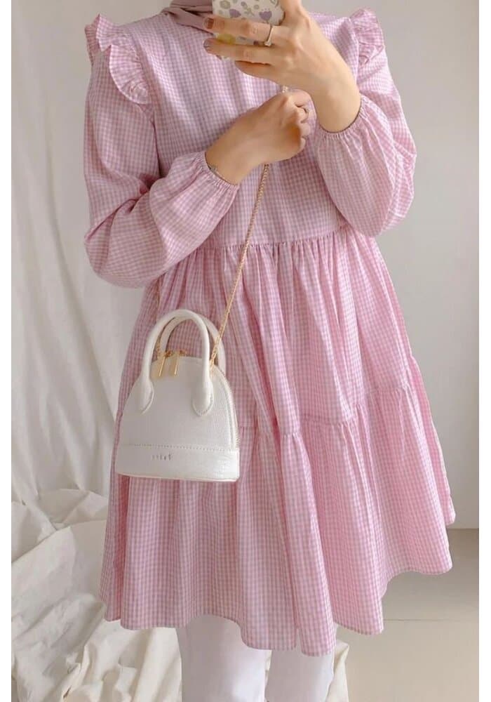 Casual Pink White Chieck Dress