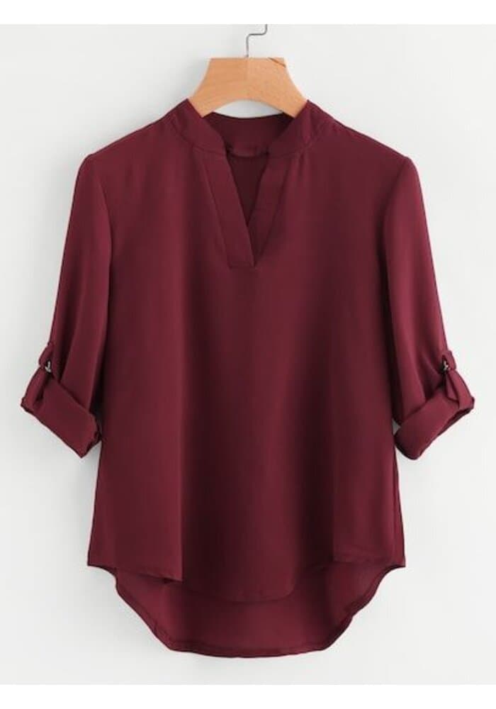 Women Solid Maroon High Low Women Top