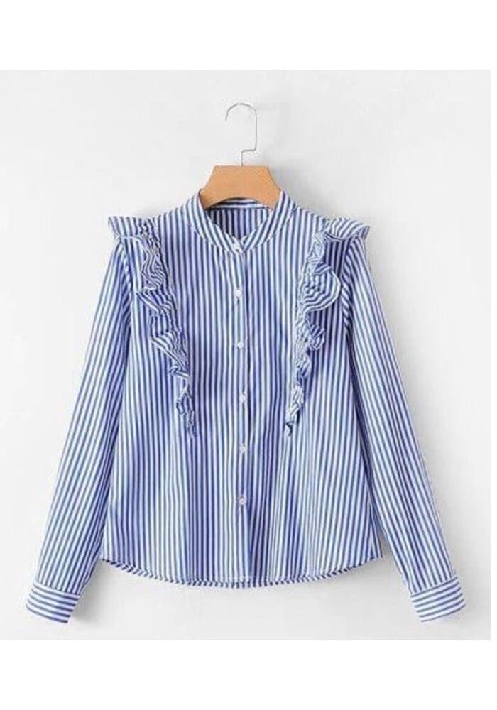 Striped Shoulder Frill Fancy Shirt
