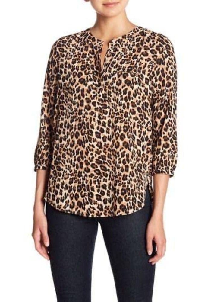 Women Leopard Print Mandarin Collar Women Top