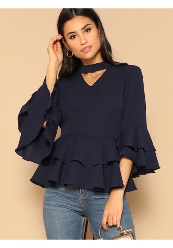 Women Solid Blue Fit and Flare Top