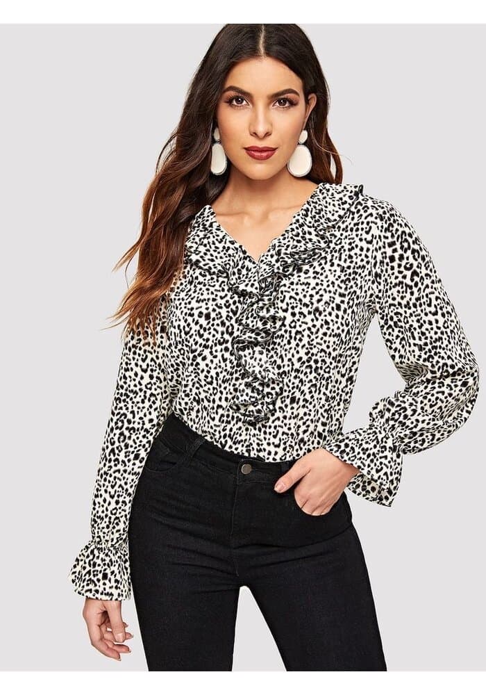 Women Printed Ruffle Neck Women Top