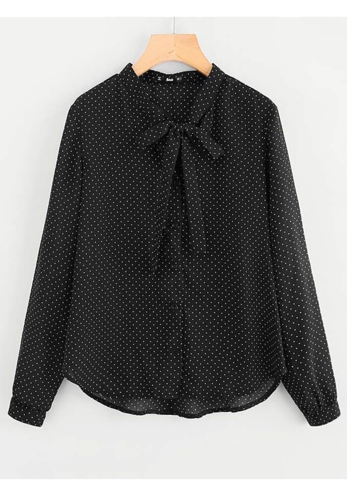 Black Tie Up Neck Women Shirt