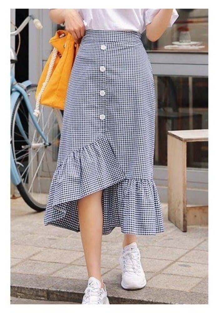 Grey Gingham High-low Skirt