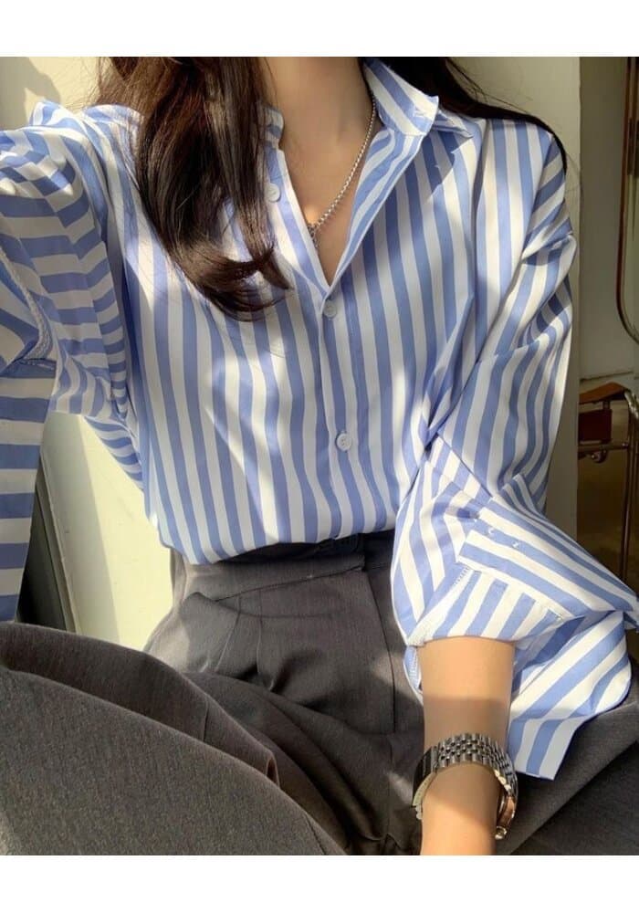 Trendy Stripes Women Shirt (PD743RW)