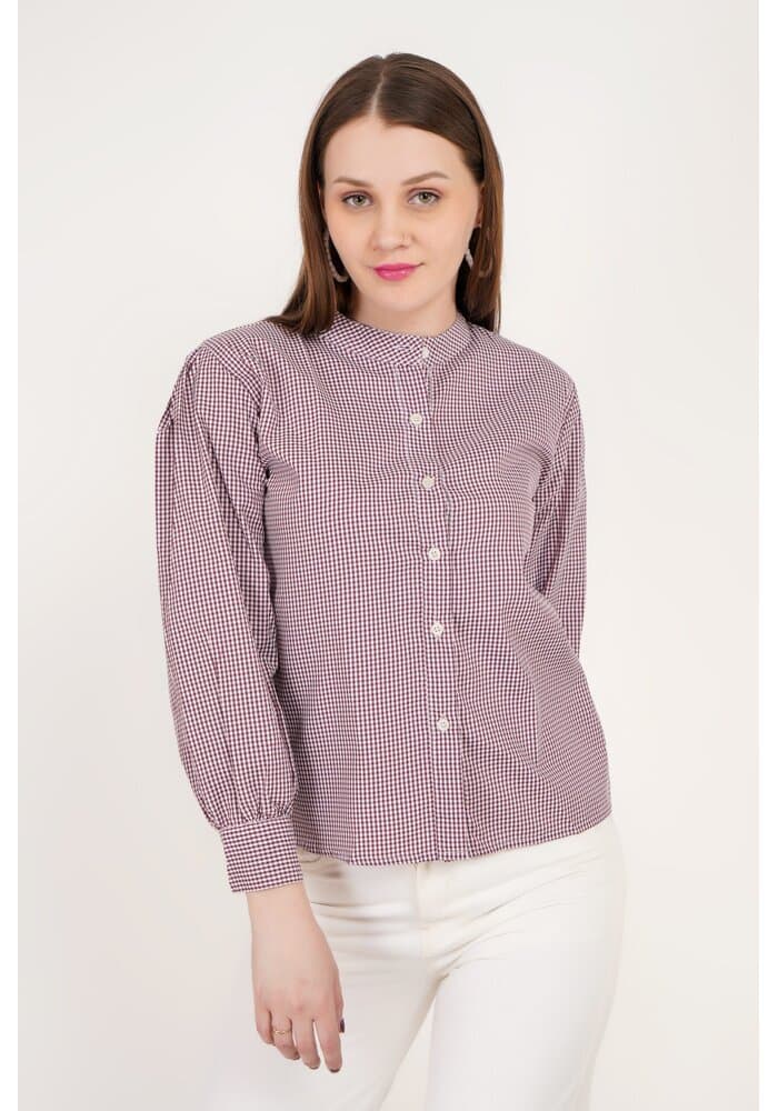 Casual Check Mandarin Collar Women Shirt