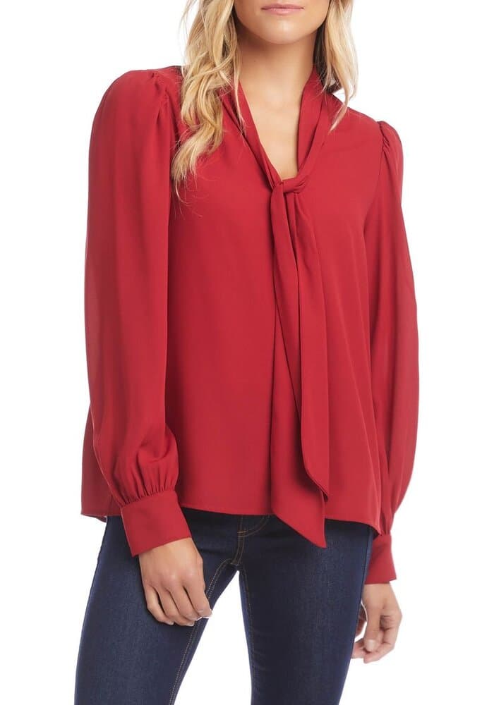 Classic Red Tie Up Neck Women Top