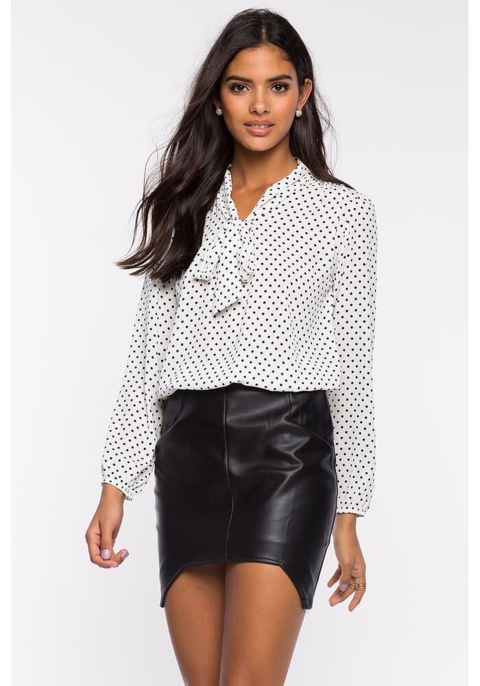 Polka Print Tie-up Neck Top